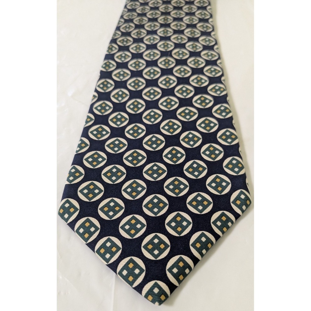 Brooks Brothers Navy Blue Geometric Medallion Silk Tie Made USA 58x3.75